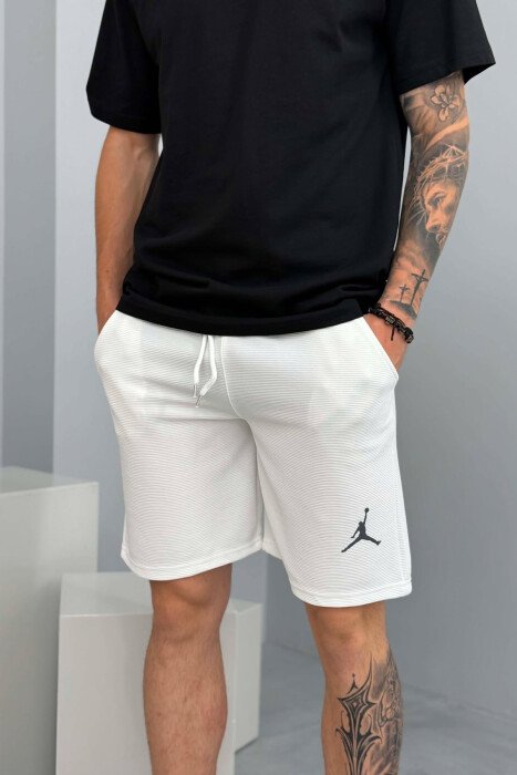 SMALL LOGO TEXTURED MEN SHORT SWEATPANTS WHITE-E BARDHE - 2