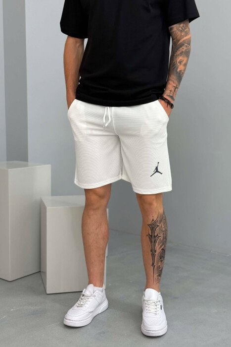 SMALL LOGO TEXTURED MEN SHORT SWEATPANTS WHITE-E BARDHE - 4