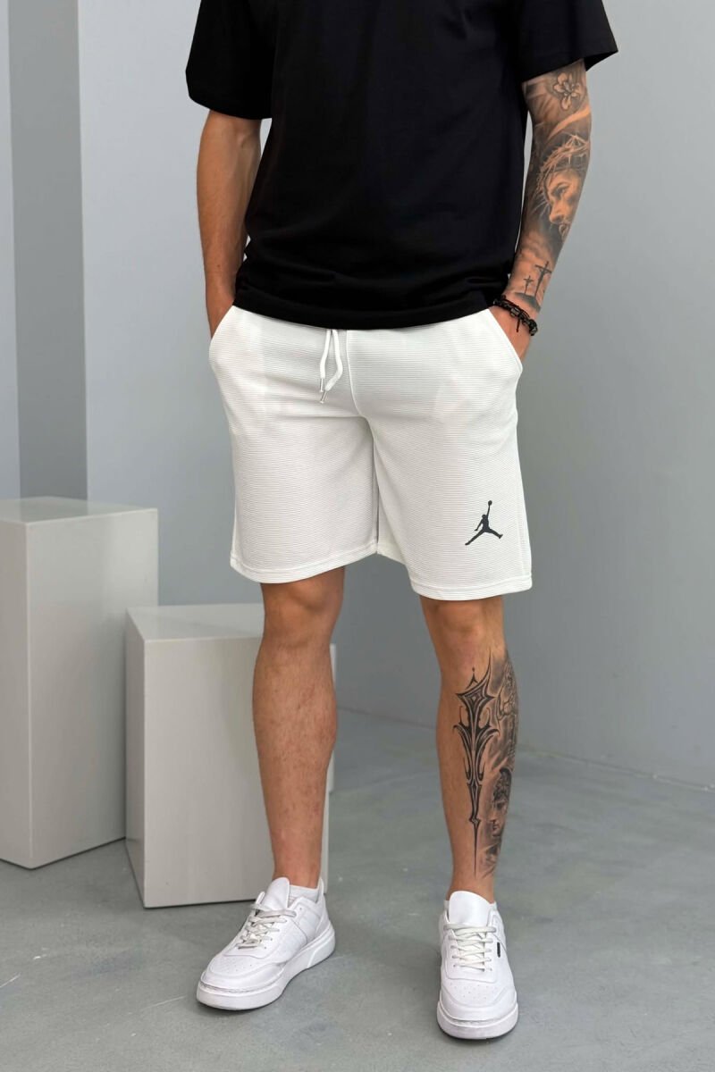 SMALL LOGO TEXTURED MEN SHORT SWEATPANTS WHITE-E BARDHE - 4