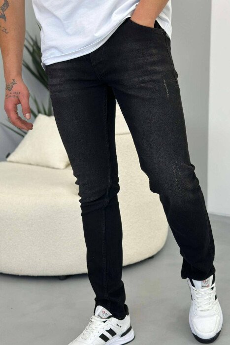 SMALL RIPPED DETAILS MEN JEANS BLACK/ E ZEZE - KLAUDIO FASHION
