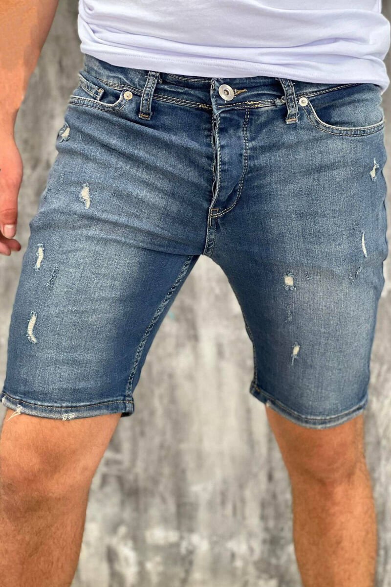 SMALL RIPPED DETAILS SHORT MEN JEANS DARK BLUE/BEE - 1
