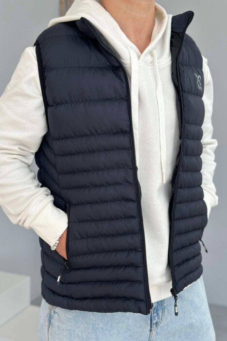 LITTLE STAMP ONE COLOR POCKET MEN VEST DARK BLUE/BEE - 2