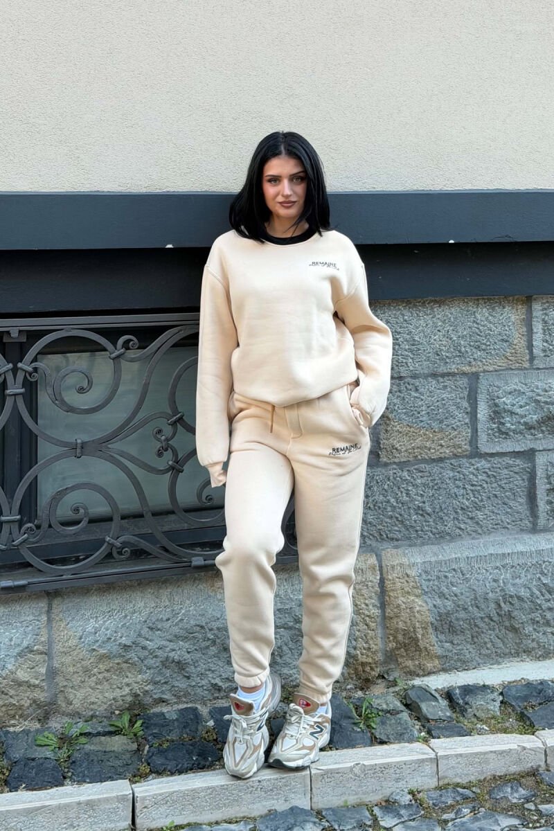 SMALL WRITTINGS SWEATSHIRT + JOGGERS WOMAN SET BEIGE/BEZHE - 1
