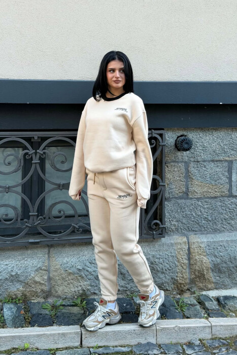 SMALL WRITTINGS SWEATSHIRT + JOGGERS WOMAN SET BEIGE/BEZHE - 5