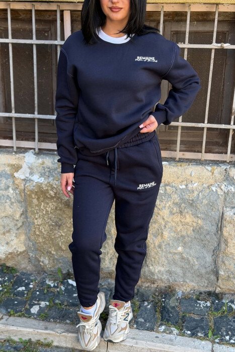SMALL WRITTINGS SWEATSHIRT + JOGGERS WOMAN SET DARK BLUE/BEE - 2
