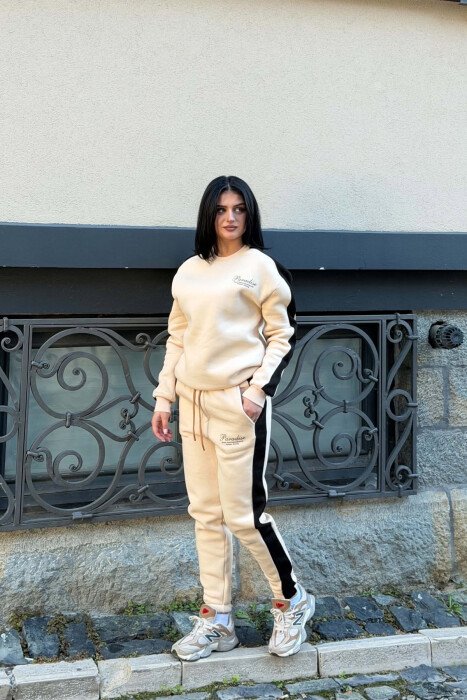SMALL WRITTINGS SWETASHIRT + SWEATPANTS FLUFFY WOMAN SET BEIGE/BEZHE - 3