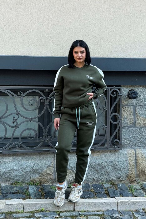 SMALL WRITTINGS SWETASHIRT + SWEATPANTS FLUFFY WOMAN SET GREEN/JESHILE - 4