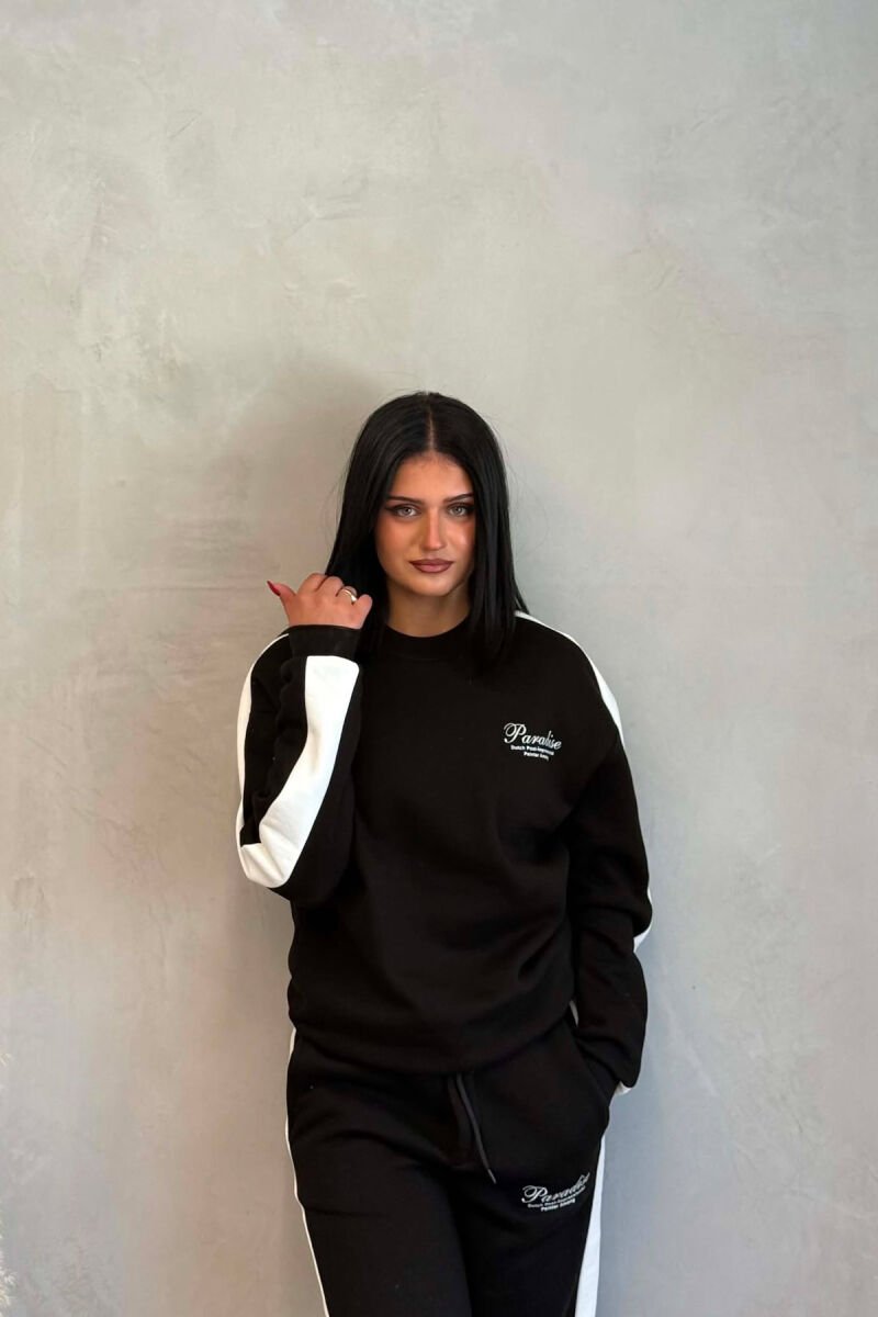 SMALL WRITTINGS SWETASHIRT + SWEATPANTS WOMAN SET BLACK/ E ZEZE - 2