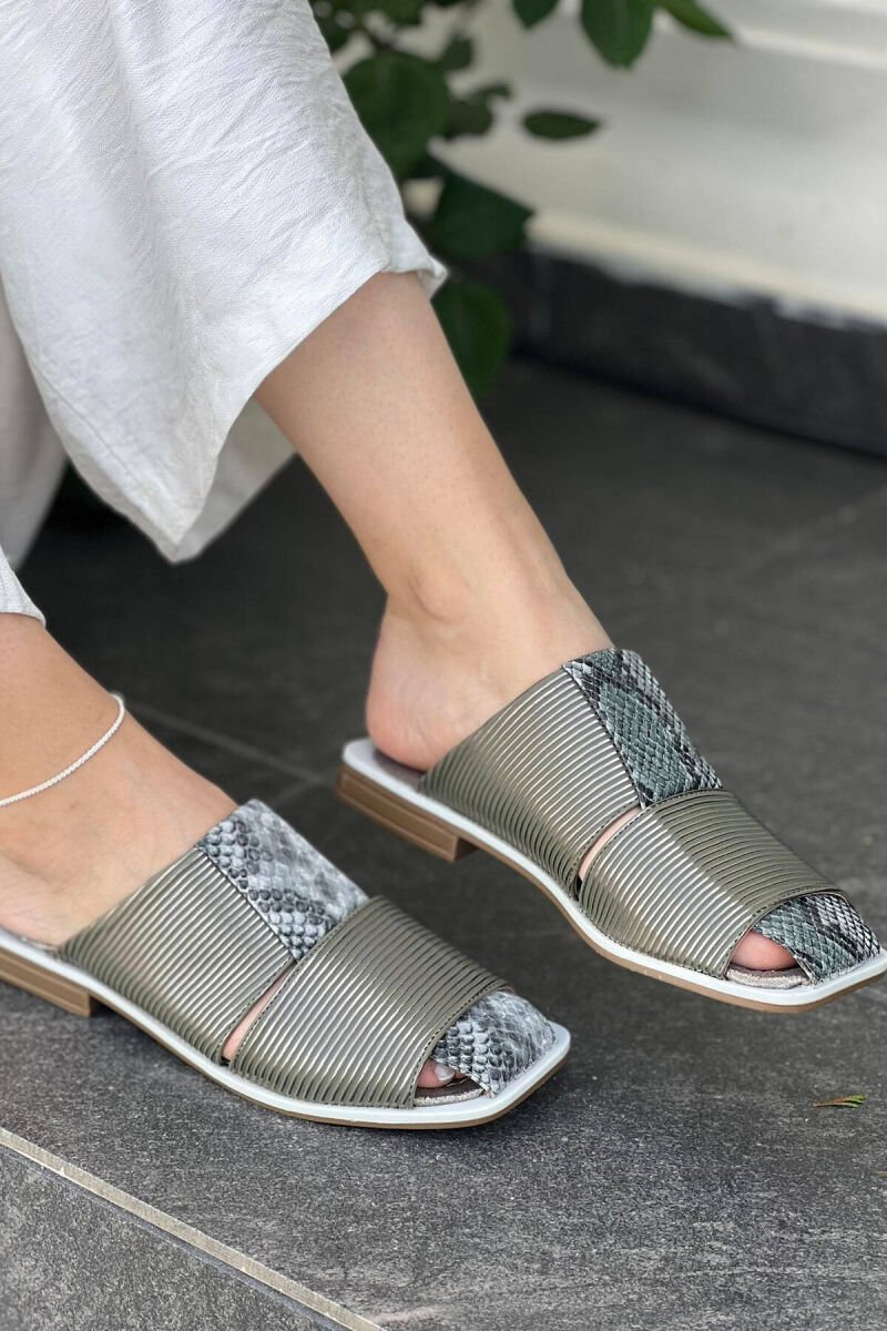 SNAKE SKIN DETAIL WOMAN SLIPPERS GREEN/JESHILE - 2