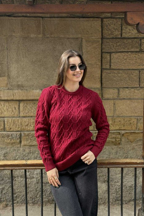 SOLID COLOR WOMEN'S KNIT SWEATER BURGUNDY/VISHNJE - 1