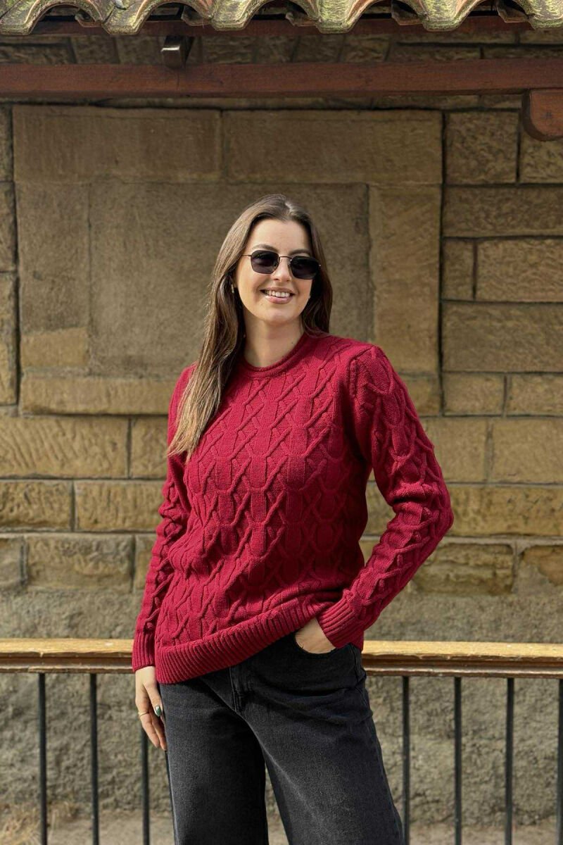 SOLID COLOR WOMEN'S KNIT SWEATER BURGUNDY/VISHNJE - 2