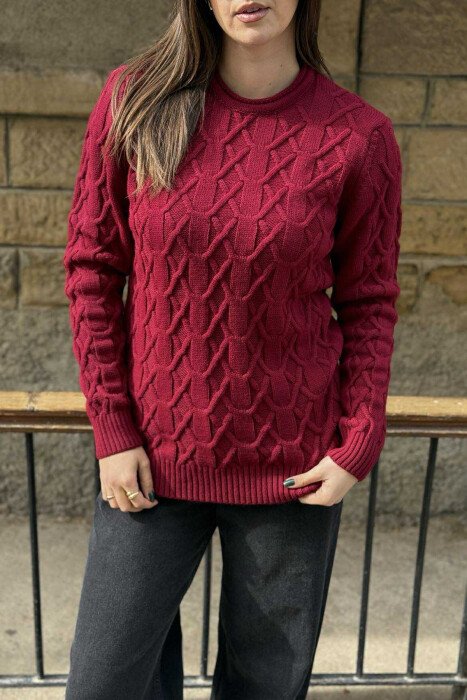 SOLID COLOR WOMEN'S KNIT SWEATER BURGUNDY/VISHNJE - 3