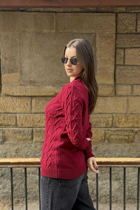 SOLID COLOR WOMEN'S KNIT SWEATER BURGUNDY/VISHNJE - 4