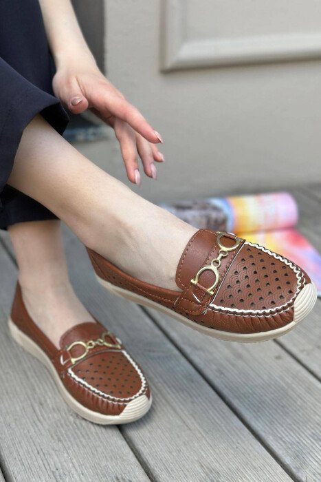 SPACE ONE COLOR WOMAN LOAFERS CREAM-BROWN/KRKA - KLAUDIO FASHION