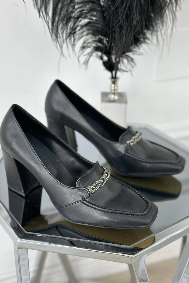 SPARKLE DETAIL SEMI HEEL WOMAN SHOES GLOSSY BLACK-ZEZE SHKELQIM - 1