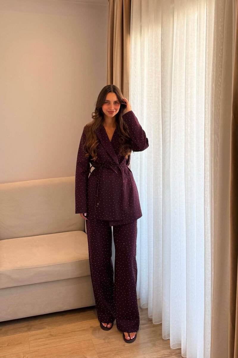 SPARKLE STONES JACKET + TROUSERS WOMAN SET BURGUNDY/VISHNJE - 1