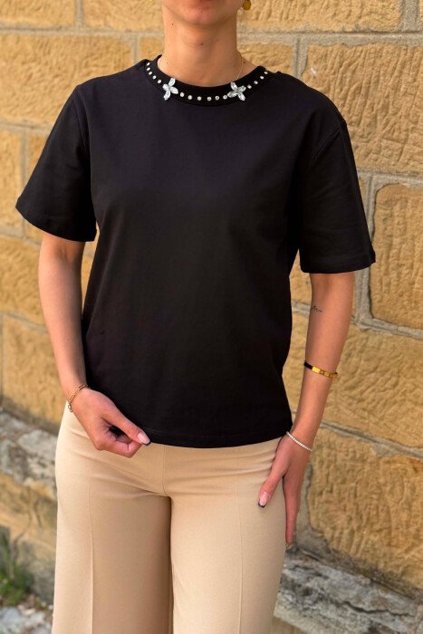 SPARKLING STONES NECK WOMAN T-SHIRT BLACK/ E ZEZE - 5