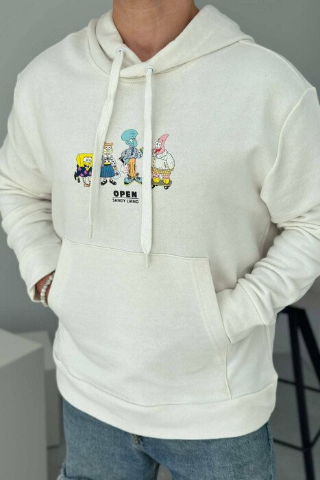 SPONGEBOB DESIGN MEN HOODIE WHITE-E BARDHE - KLAUDIO FASHION