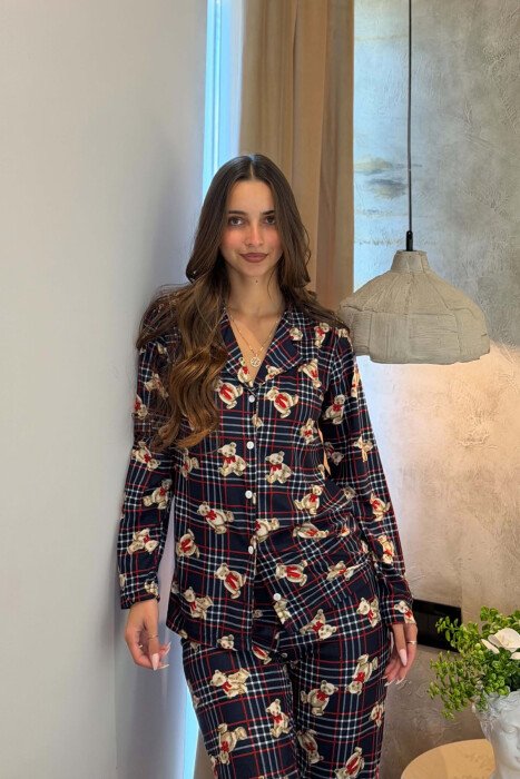 SQUARE BEAR DESIGN SHIRT + TROUSERS WOMEN PYJAMAS BLUE/BLU - 2