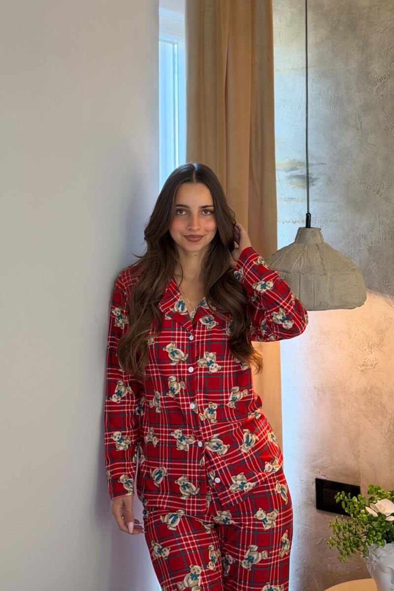 SQUARE BEAR DESIGN SHIRT + TROUSERS WOMEN PYJAMAS RED/E KUQE - 5