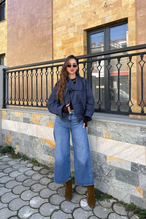 SQUARE DESIGN ELASTIC WAIST WOMEN JACKET BLUE/BLU - 3