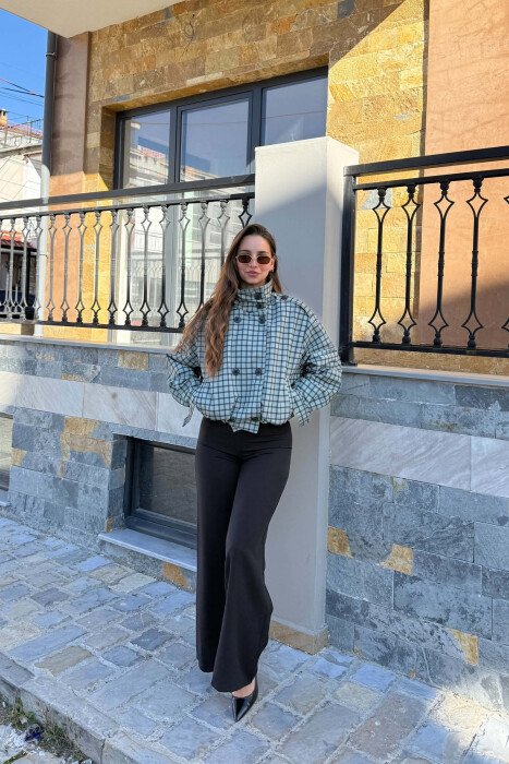 SQUARE DESIGN ELASTIC WAIST WOMEN JACKET MINT/MENTE - KLAUDIO FASHION