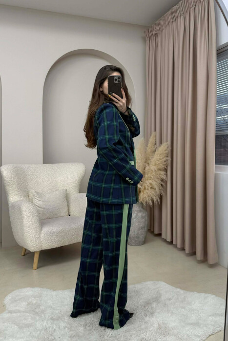 SQUARE DESIGN JACKET+TROUSERS WOMEN SET BLUE-GREEN/BLU-JESHILE - 3
