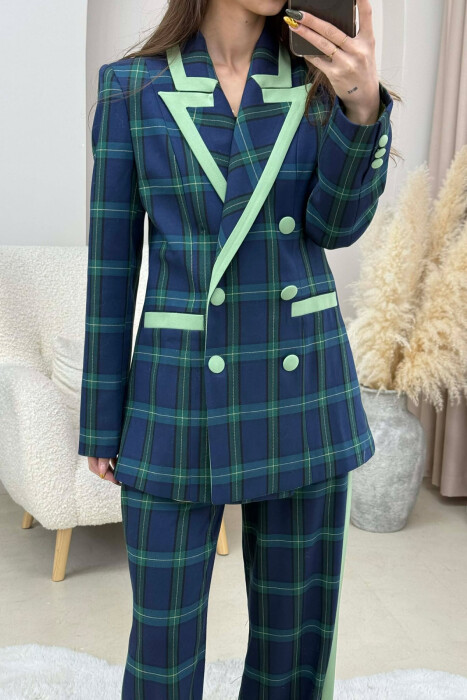 SQUARE DESIGN JACKET+TROUSERS WOMEN SET BLUE-GREEN/BLU-JESHILE - 4