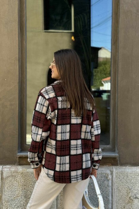 SQUARE DESIGN WARM BUTTONED WOMEN JACKET BROWN/KAFE - 4