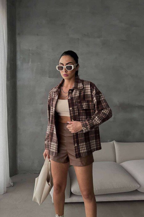 SQUARE DESIGN WOMEN SHIRT BROWN/KAFE - KLAUDIO FASHION