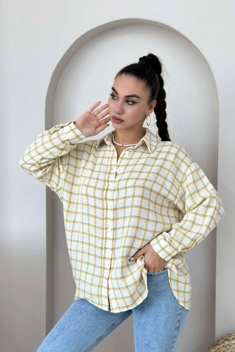 SQUARE DIFFERENT COLORS WOMAN SHIRT YELLOW/E VERDHE - KLAUDIO FASHION