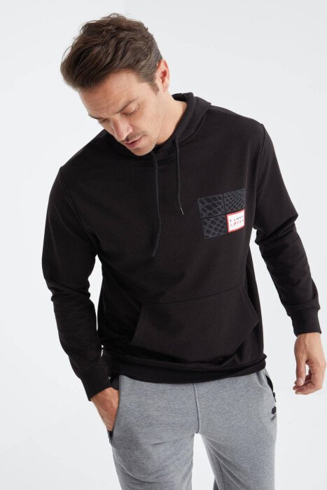 SQUARE LITTLE WRITTINGS COTTON MEN HOODIE BLACK/ E ZEZE 