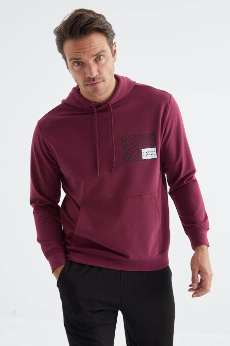 SQUARE LITTLE WRITTINGS COTTON MEN HOODIE BURGUNDY/VISHNJE - 1