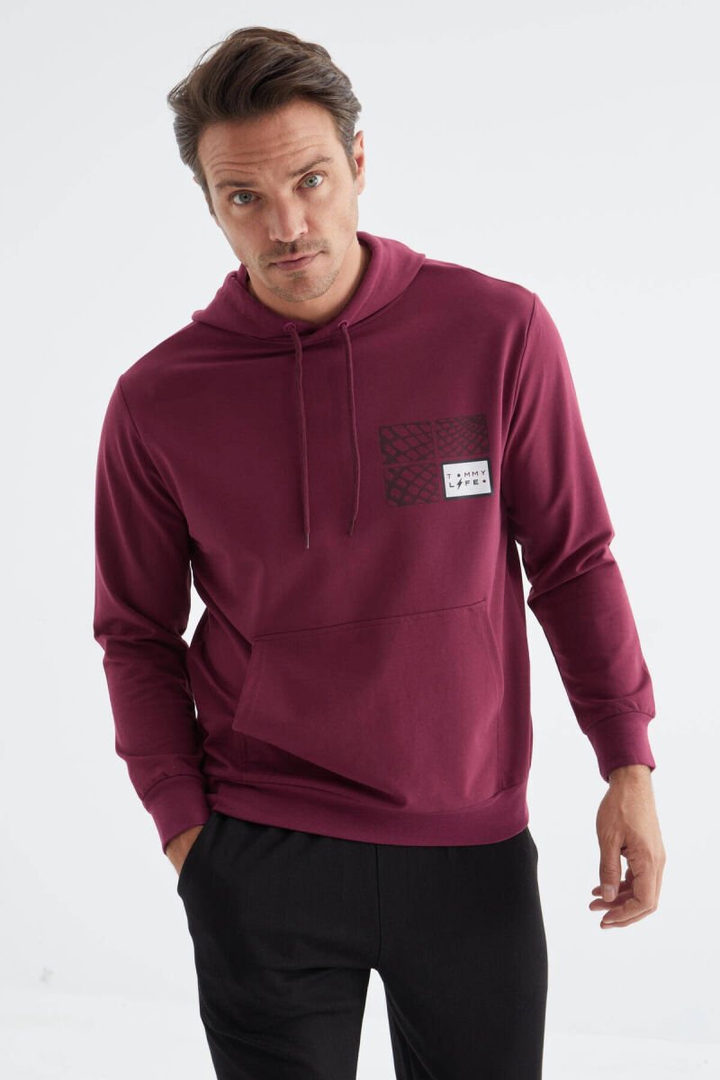 SQUARE LITTLE WRITTINGS COTTON MEN HOODIE BURGUNDY/VISHNJE - 1