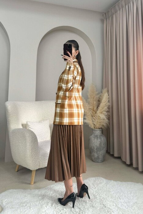 SQUARED DESIGN JACKET+SKIRT WOMEN SET BROWN/KAFE - 3