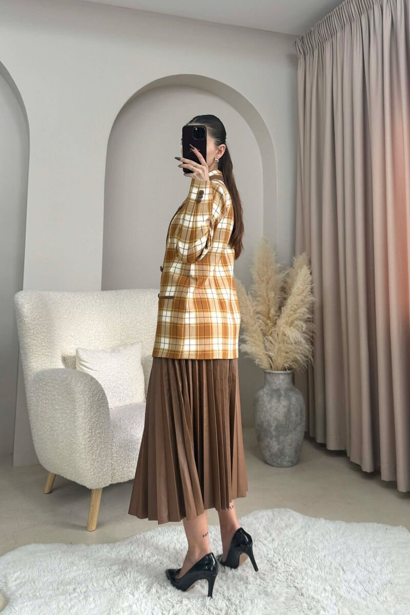 SQUARED DESIGN JACKET+SKIRT WOMEN SET BROWN/KAFE - 3