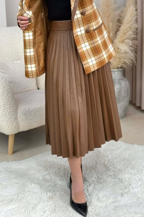 SQUARED DESIGN JACKET+SKIRT WOMEN SET BROWN/KAFE - 5
