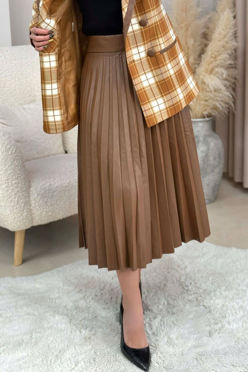 SQUARED DESIGN JACKET+SKIRT WOMEN SET BROWN/KAFE - 5