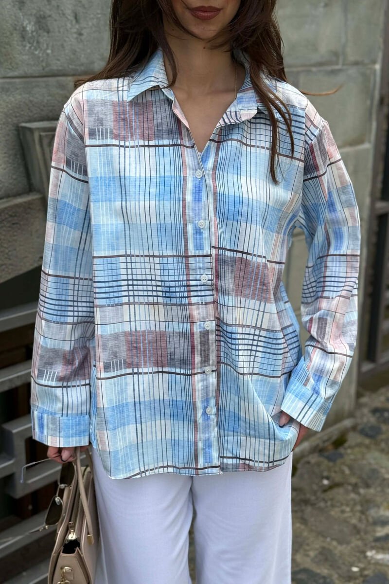 SQUARES DESIGN LONG SLEEVE WOMEN SHIRT MULTIPLE/SHNGJ - 5