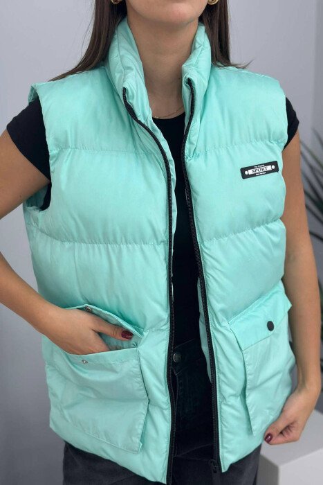 STAMP ZIPPER POCKET WOMAN VEST MINT/MENTE - 1