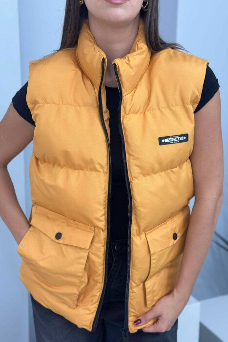 STAMP ZIPPER POCKET WOMAN VEST MUSTARD/MUSTARDE - KLAUDIO FASHION