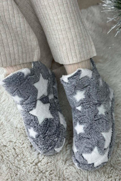 STAR DESIGN WOMAN ANKLE SLIPPERS GREY/GRI - 4