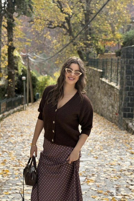 STARFISH BUTTONS SHORT SLEEVES WOMEN CARDIGAN DARK BROWN/KAE 
