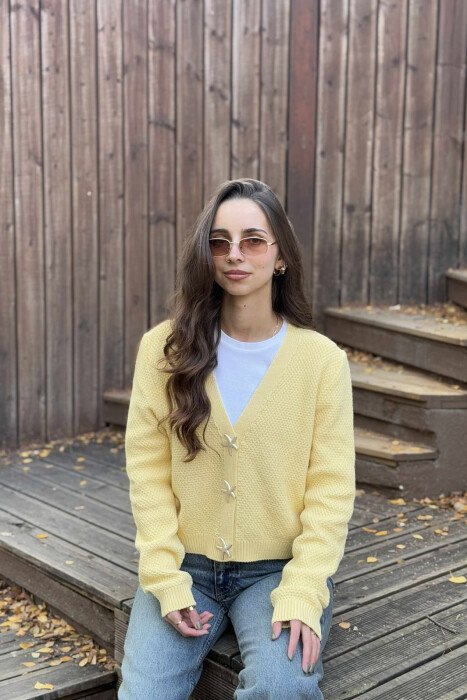 STARFISH BUTTONS SIMPLE WOMEN CARDIGAN YELLOW/E VERDHE 