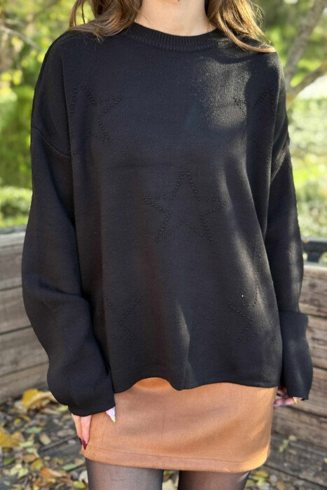 STARS DESIGN ONE COLOR WOMEN SWEATER BLACK/ E ZEZE - 2