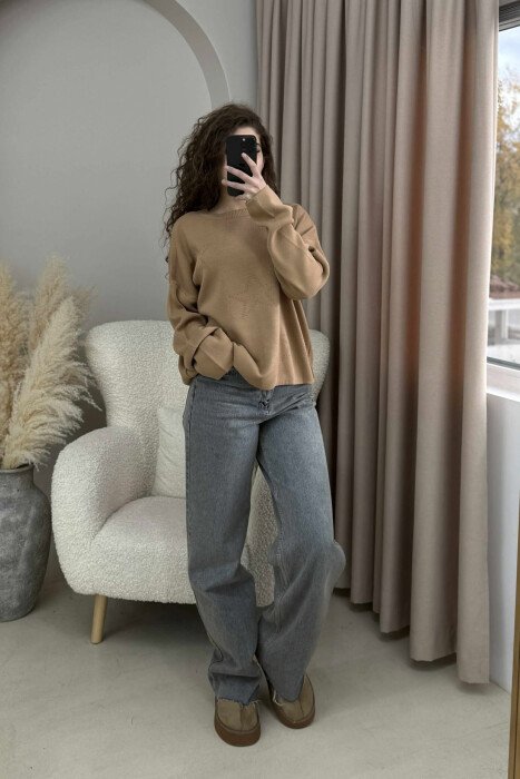 STARS DESIGN ONE COLOR WOMEN SWEATER BROWN/KAFE - 2