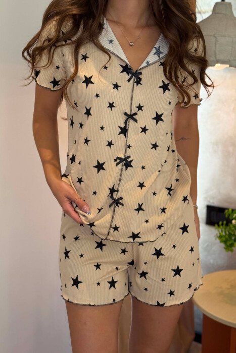 STARS DETAILS SHIRT +SHORTS WOMAN PYJAMAS BEIGE/BEZHE - 2