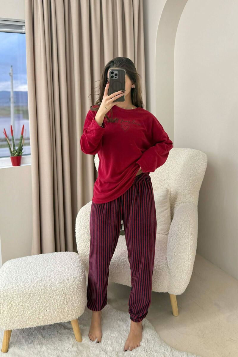 STAY POSITIVE FRONT WRITTINGS WOMEN PYJAMAS BURGUNDY/VISHNJE - 2