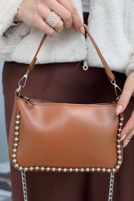 STONES DETAIL WOMEN BAG BROWN/KAFE - 