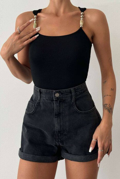 STONES DETAIL WOMEN TANK TOP BLACK/ E ZEZE - 1